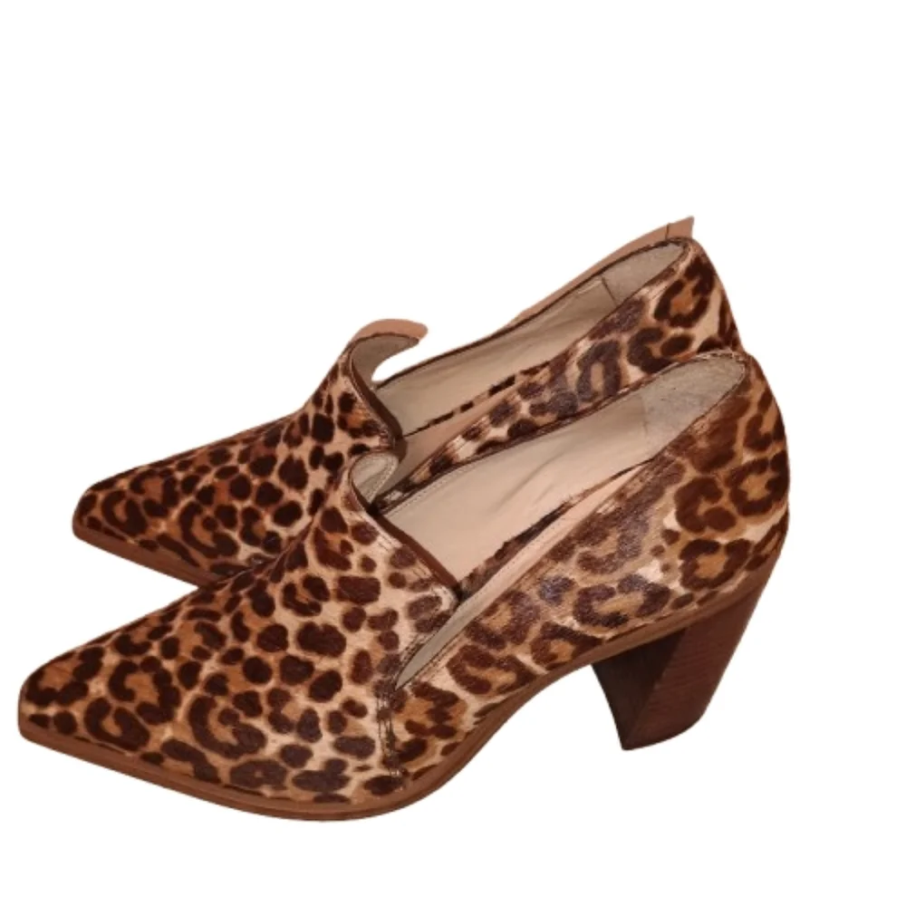 Vince Camuto‎ Wevenly 3 Leopard Calf Hair Pointed Toe Heels Size 9M Block Cone